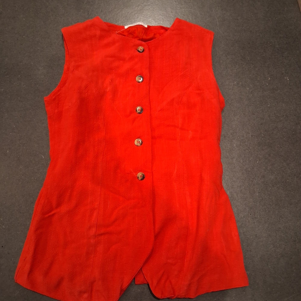 Peppermayo Red Sleeveless Button-Up Top